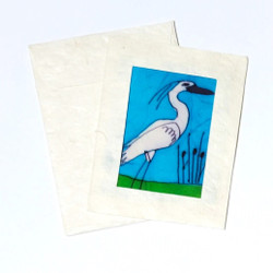 Fair trade batik egret mini card from Nepal 