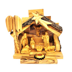 Fair Trade Carved Olivewood and Gypsum Nativity with incense from West Bank