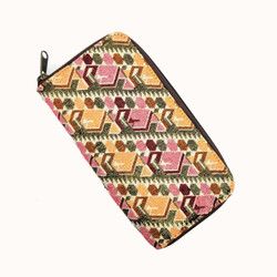 Fair trade dhaka cotton fabric zip close clutch wallet from Nepal