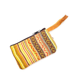 Fair Trade Woven Cotton Change Purse with Buffalo Hide Accents from Nepal