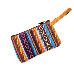 Fair Trade Woven Cotton Change Purse with Buffalo Hide Accents from Nepal