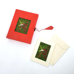 Fair trade hummingbird batik paper mini box with batik mini cards from Nepal