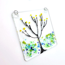 Fair trade fused glass tree of life suncatcher from Chile