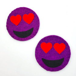 Fair trade felted wool emoji drink coaster from Kyrgyzstan