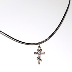 Fair trade abalone and olive wood cross pendant from the Holyland