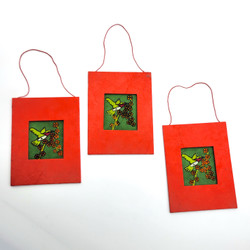Fair trade hand made paper and batik Christmas ornament or miniature wall art from Nepal