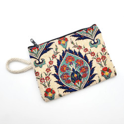 Fair trade woven cotton tapestry fabric zip close coin purse from Turkey