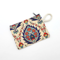 Fair trade woven cotton tapestry fabric zip close coin purse from Turkey