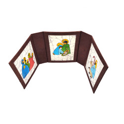 Fair trade artisan made batik Holy Family triptych nativity set from Nepal Fair trade artisan made batik Holy Family triptych nativity set from Nepal