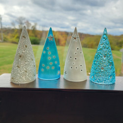 Fair trade fused glass standing tree decoration from Chile