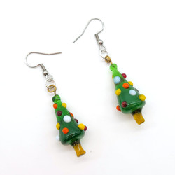 Fair trade crystal glass christmas tree dangle earrings from Chile