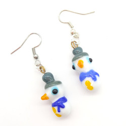 Fair trade crystal snowman dangle earrings from Chile