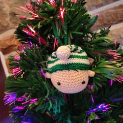 Fair trade knit wool elf Christmas tree ornament from Chile