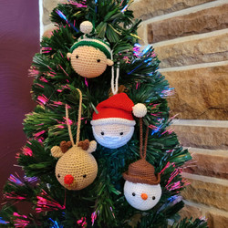Fair trade knit wool reindeer, Santa, elf, and snowman Christmas tree ornament from Chile
