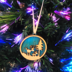 Fair trade laser cut and brush painted wood reindeer Christmas ornament from Chile