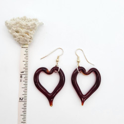 Fair trade crimson crystal glass heart dangle earrings from Chile