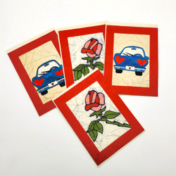 Fair trade hand made paper love themed batik note card from Nepal
