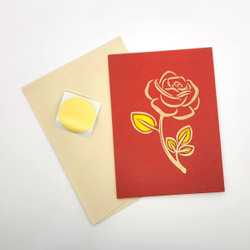 Fair trade gold block printed rose blossom note card from Bangladesh