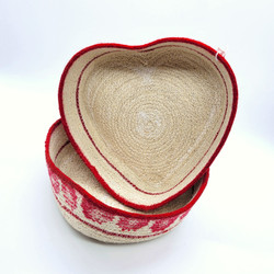 Fair trade jute cord heart shaped basket from Bangladesh