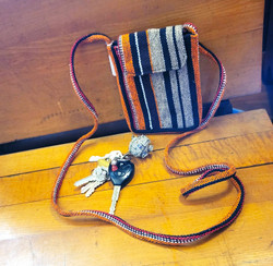 Fair trade woven cotton stripe velcro close cross body mini purse from Nepal 