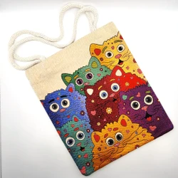 Fair trade woven cotton tapestry style tote bag with double straps and cat design from Turkey