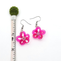Fair trade hand woven crin horsehair daisy flower dangle earrings from Chile 