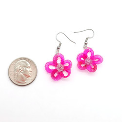Fair trade hand woven crin horsehair daisy flower dangle earrings from Chile
