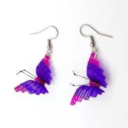 Fair trade hand woven crin horsehair  butterfly dangle earrings from Chile 