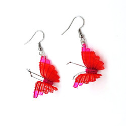 Fair trade hand woven crin horsehair  butterfly dangle earrings from Chile 