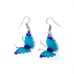 Fair trade hand woven crin horsehair  butterfly dangle earrings from Chile