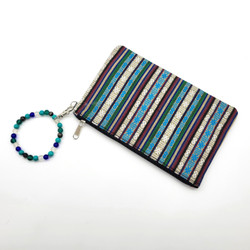 Fair trade Tibetan fabric clutch purse with stretch wristlet from Nepal