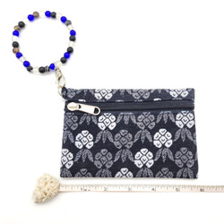 Fair trade black and white Dhaka cotton fabric coin purse wristlet from Nepal
