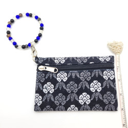 Fair trade black and white Dhaka cotton fabric coin purse wristlet from Nepal