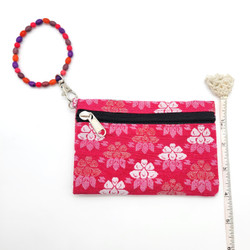 Fair trade pink and white Dhaka cotton fabric coin purse wristlet from Nepal