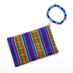 Fair trade Tibetan stripe cotton fabric coin purse wristlet from Nepal