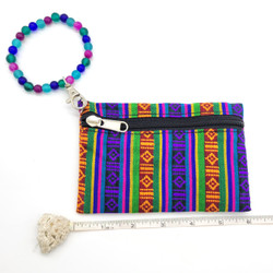 Fair trade Tibetan stripe cotton fabric coin purse wristlet from Nepal
