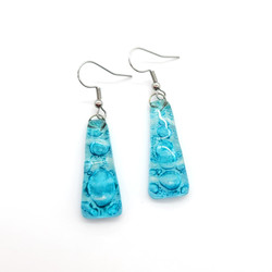 Fair trade fused glass trapezoid long dangle earrings from Chile