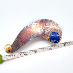 Fair trade copper, brass, and lapis large hair barrette from Chile 