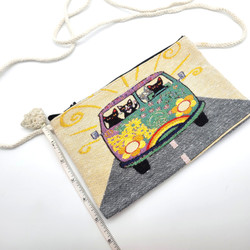 Fair trade cat tapestry fabric small sling purse from Turkey