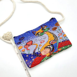Fair trade cat tapestry fabric mini sling purse from Turkey