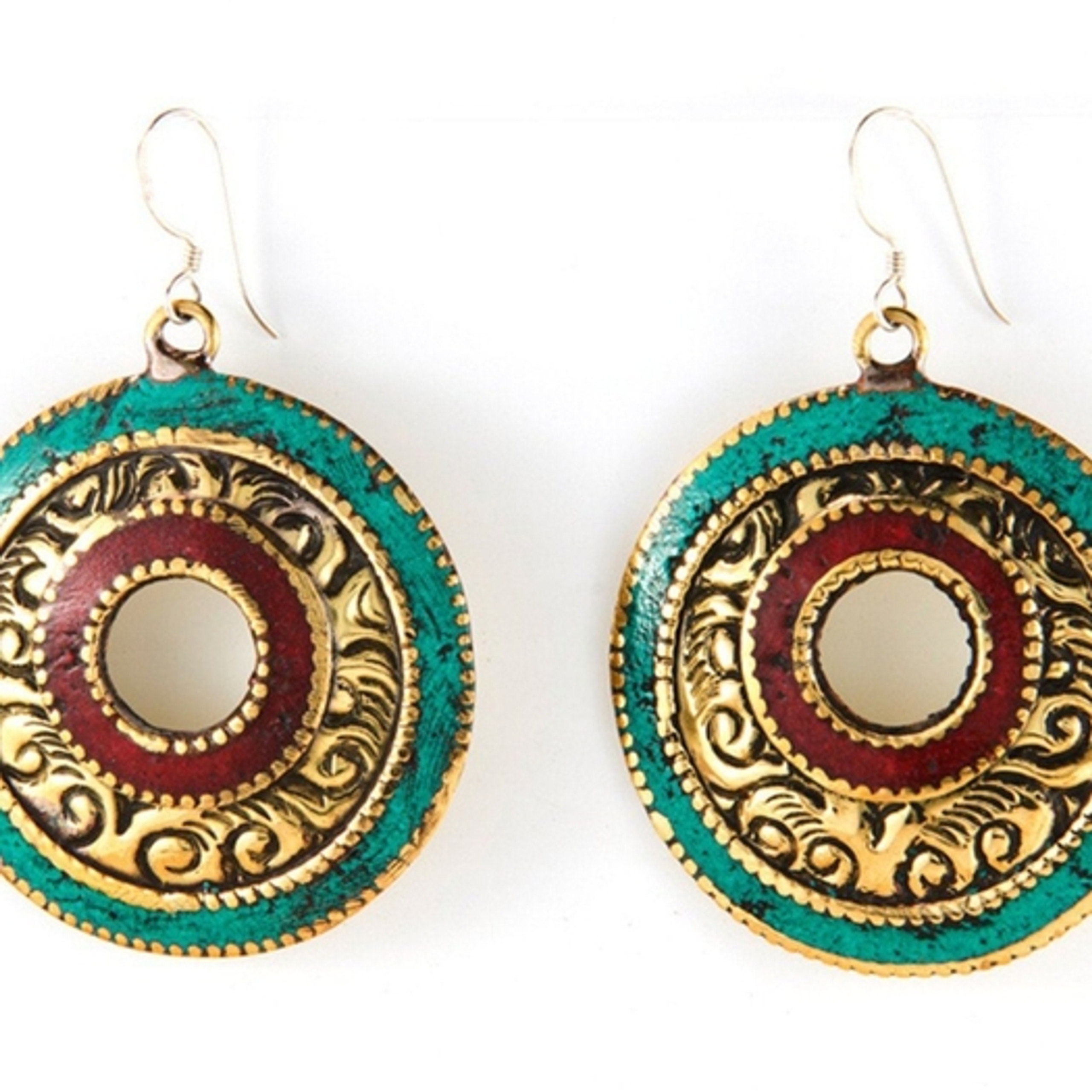 Turquoise Inlay Dangle Earrings from Nepal The Silk Road Fair Trade