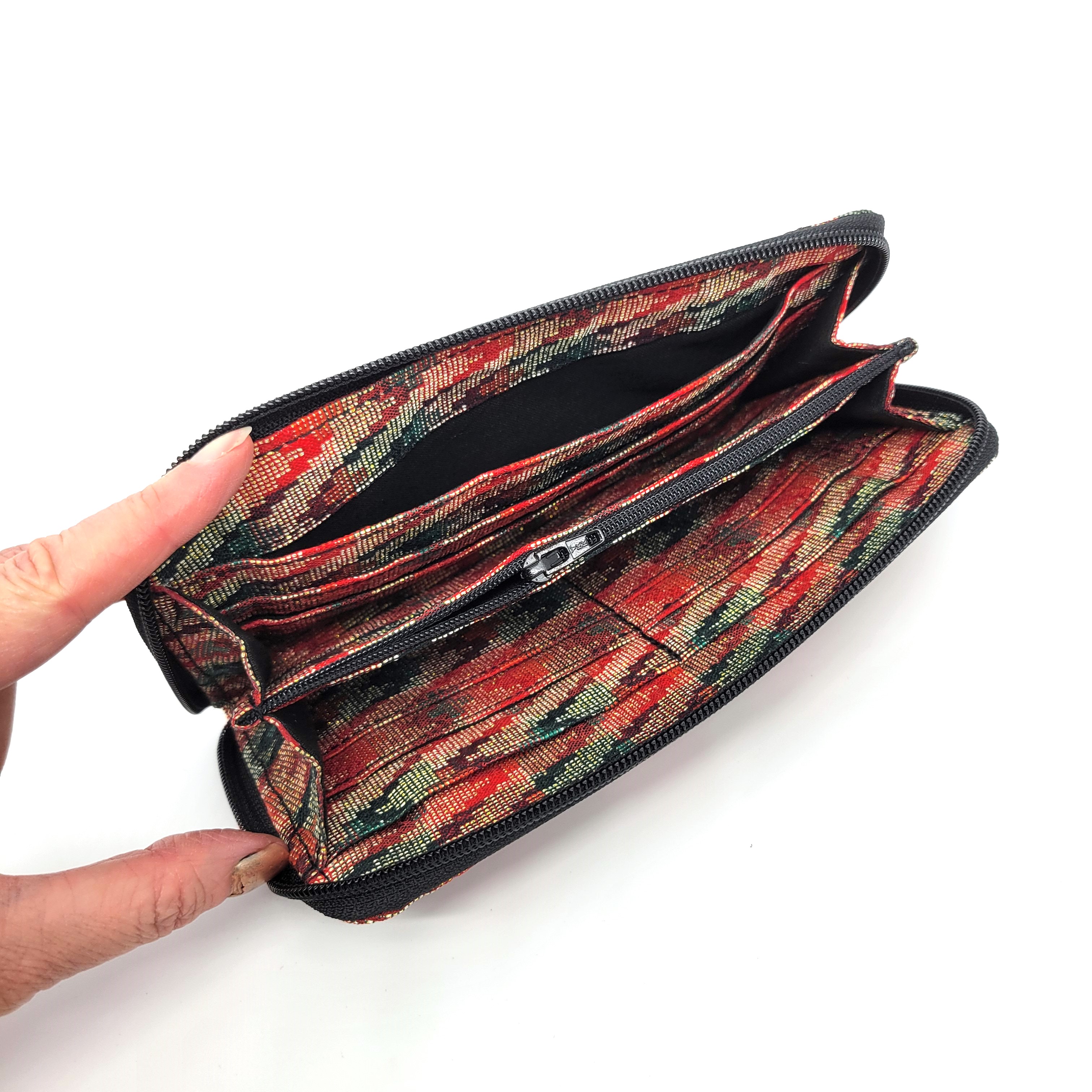 Multicolor Dhaka Woven Fabric Zip Close Clutch Wallet from Nepal The