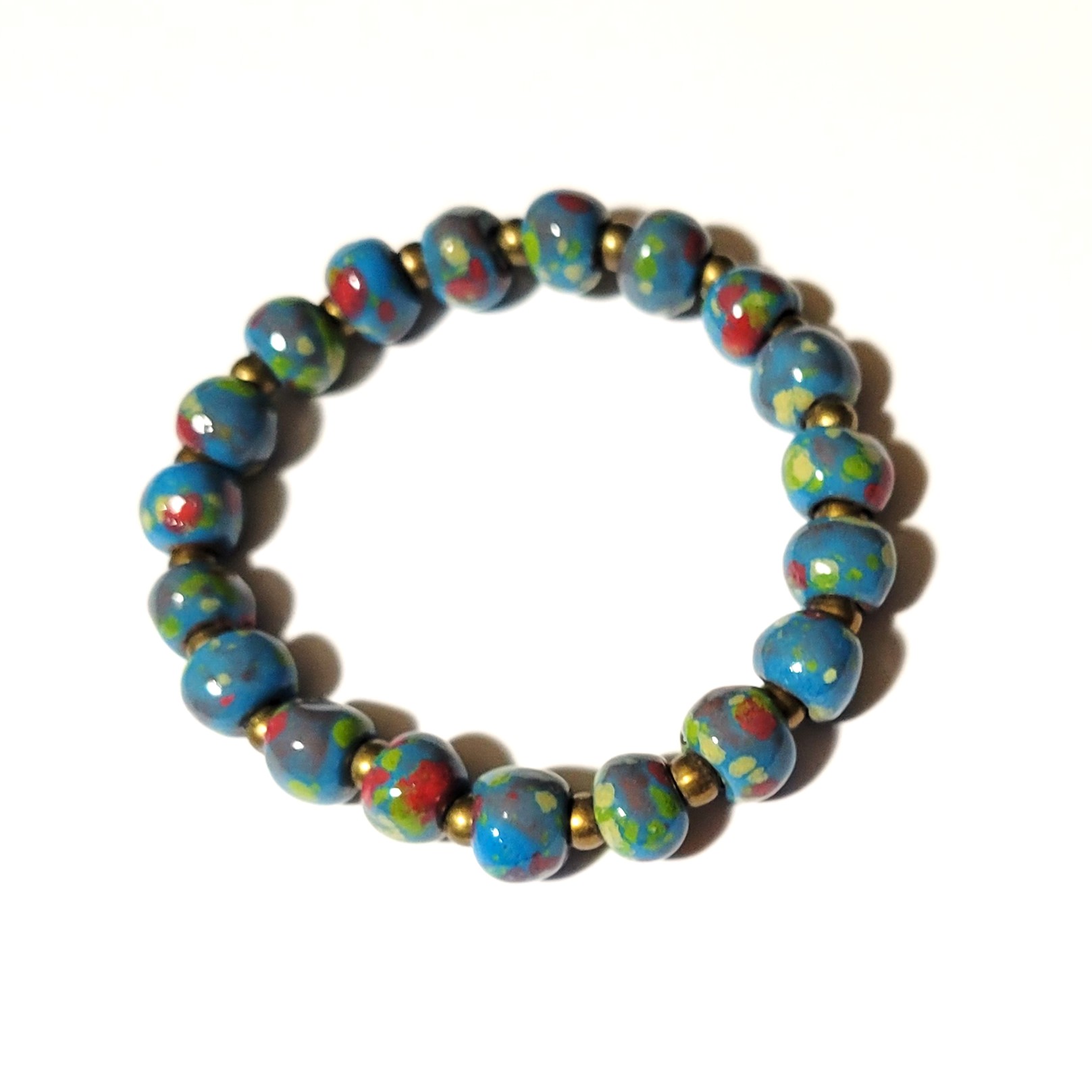Blue Speckled Glazed Clay Bead Bracelet from Haiti The Silk Road Fair