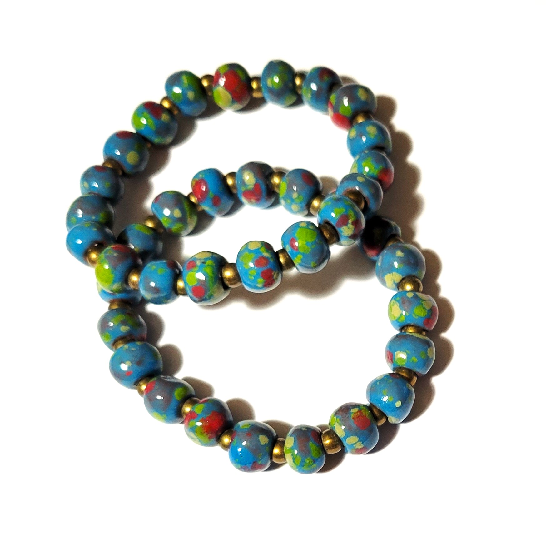 Blue Speckled Glazed Clay Bead Bracelet from Haiti The Silk Road Fair