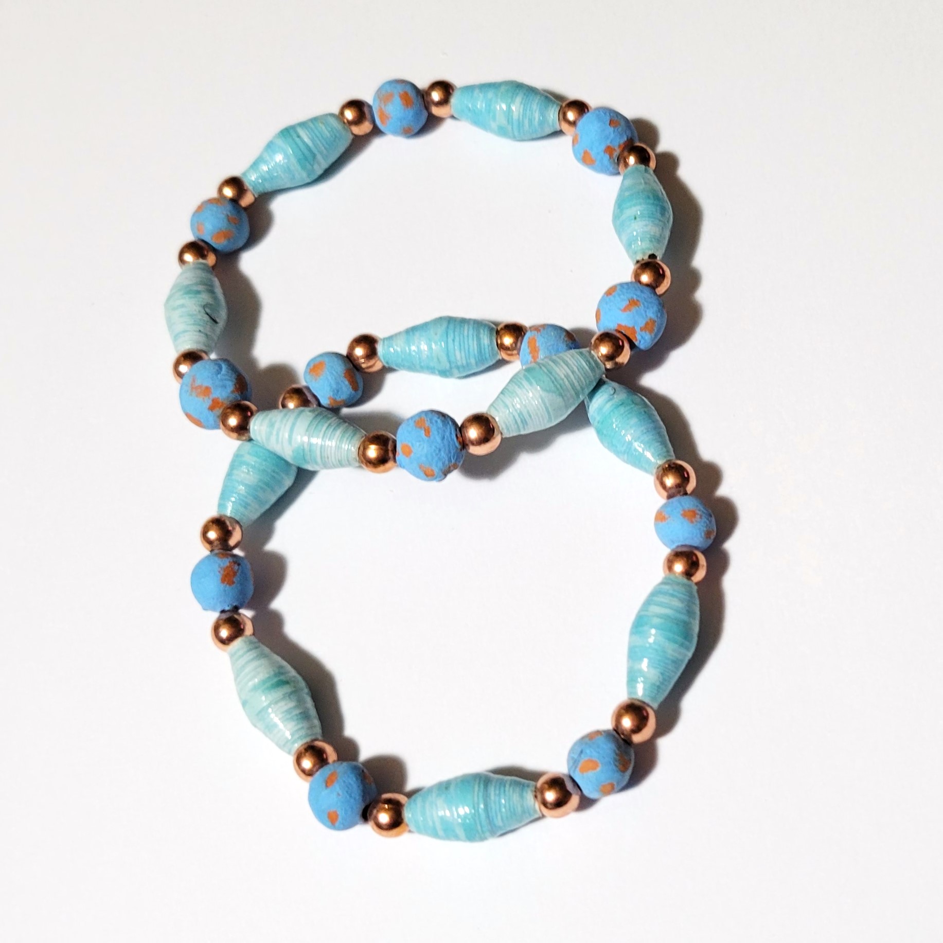 Blue Rolled Paper and Clay Bead Bracelet from Haiti The Silk Road