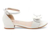 GIRLS WHIT GLTR BOW DRESS SHOE