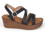 BLK PU CROC STRAPPY  WEDGE