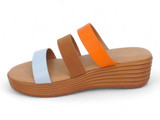 BL/ORNG PU 3 BAND SANDAL WEDGE