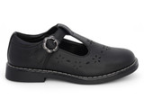GIRLS BLK T-STRP LASERCUT SHOE