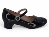 GIRLS BLK PAT ORNMT PUMP